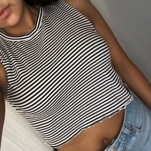 Cute halter black and white striped crop top
